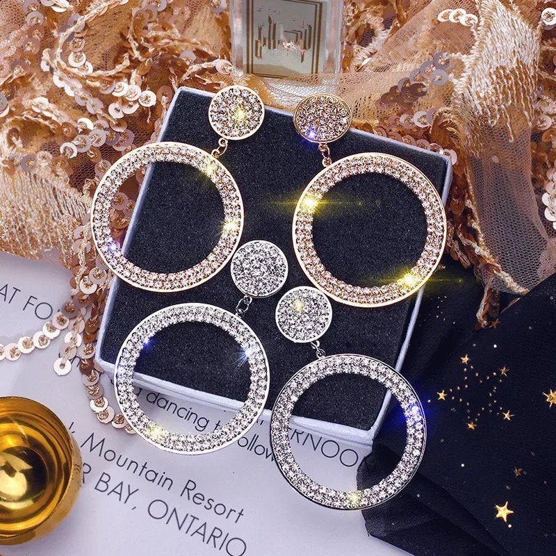 Crystal Hoop Dangle Disc Earring
