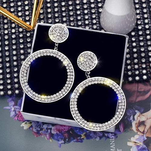 Crystal Hoop Dangle Disc Earring