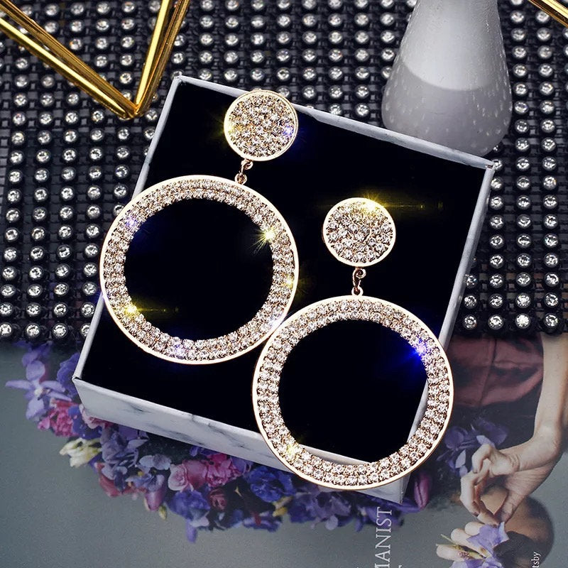 Crystal Hoop Dangle Disc Earring