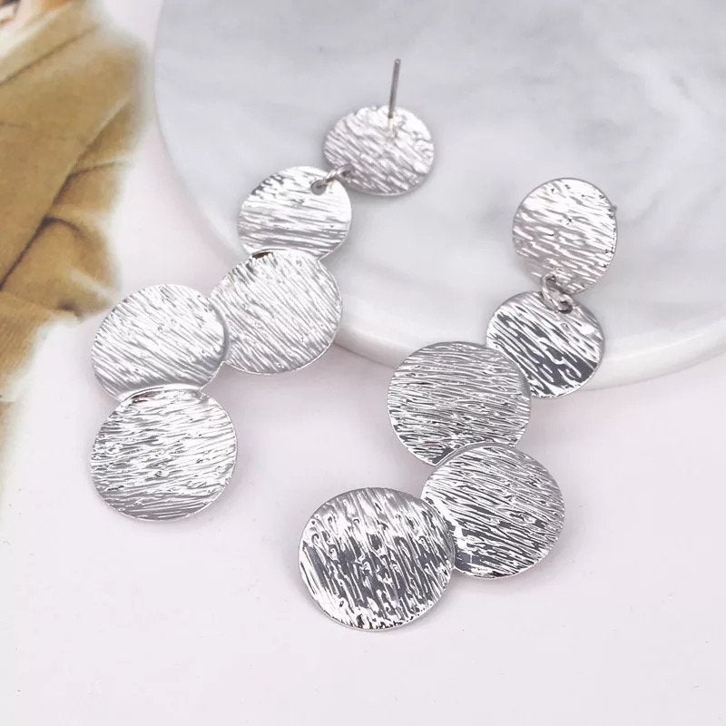 Stacked Disc Dangle Statement Earring