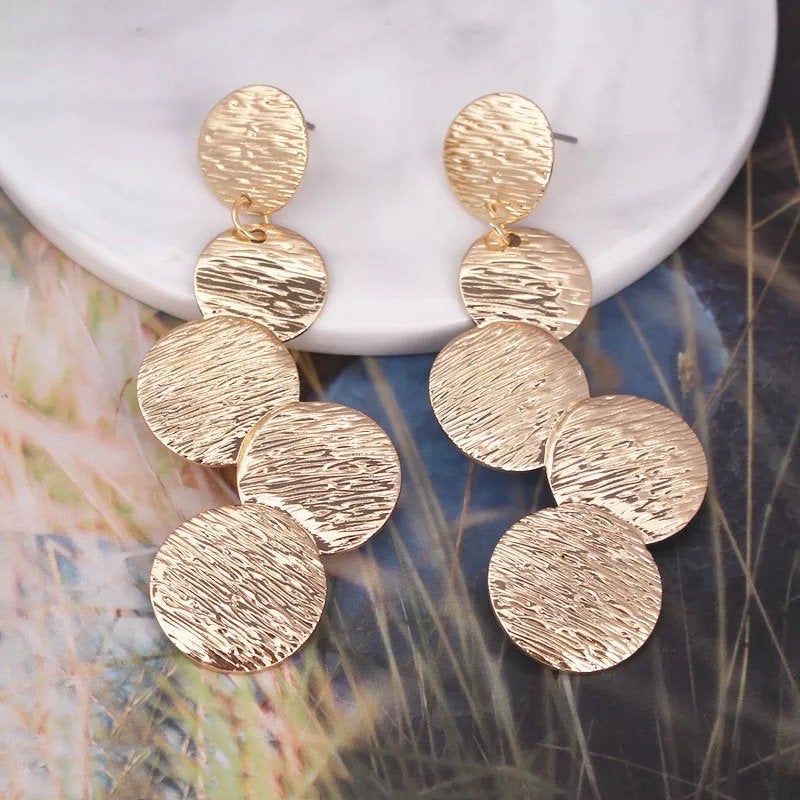Stacked Disc Dangle Statement Earring