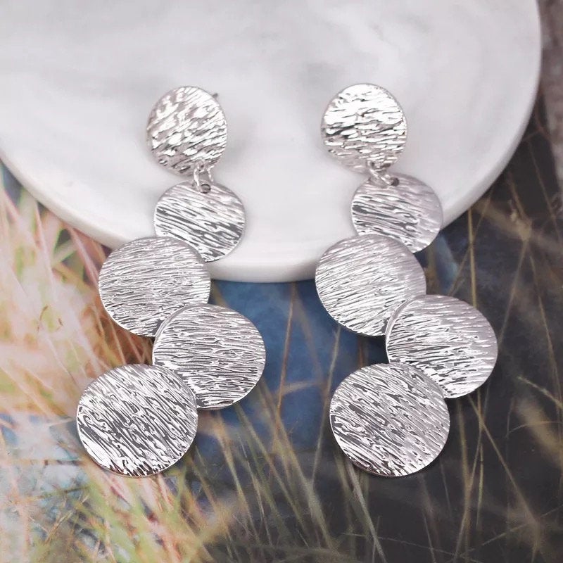 Stacked Disc Dangle Statement Earring