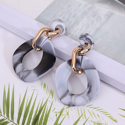 Marble Chain Oval Earring