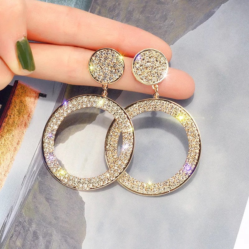 Crystal Hoop Dangle Disc Earring