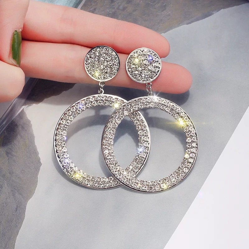 Crystal Hoop Dangle Disc Earring