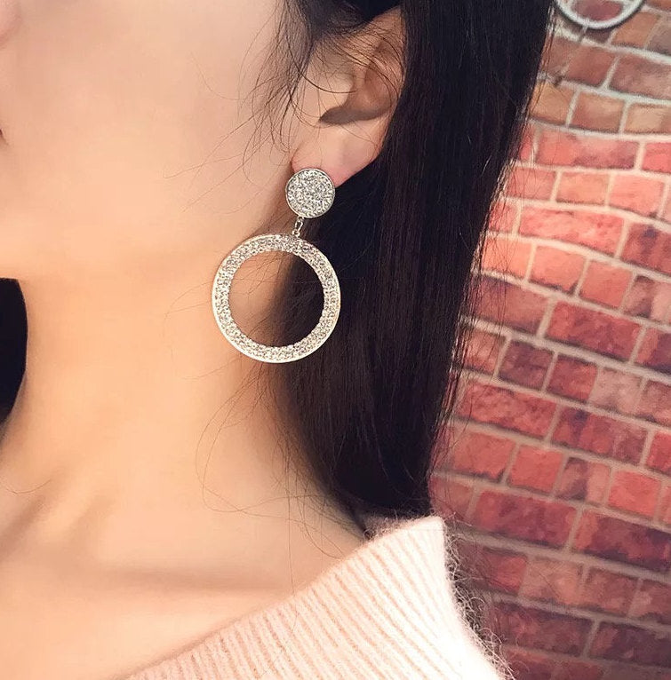 Crystal Hoop Dangle Disc Earring