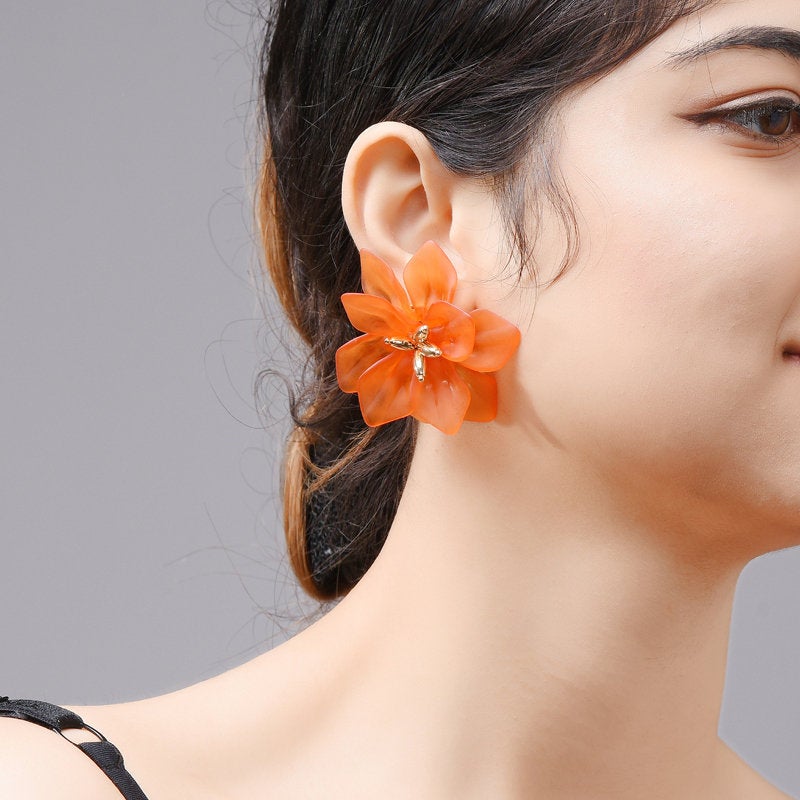 Large Flower Stud Metal Earring