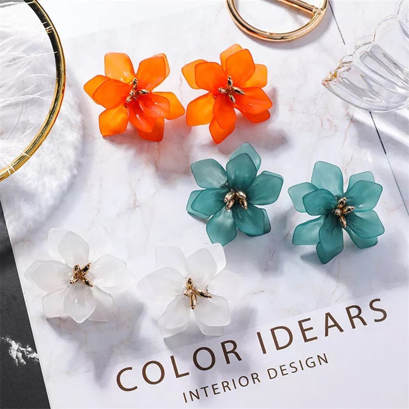 Large Flower Stud Metal Earring