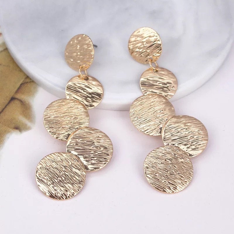 Stacked Disc Dangle Statement Earring