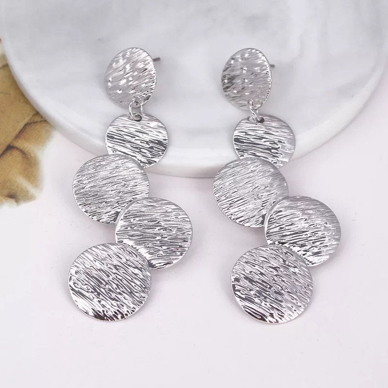 Stacked Disc Dangle Statement Earring