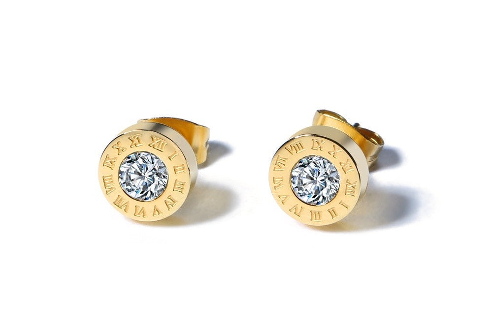 Roman Numeral Crystal Stud Earring