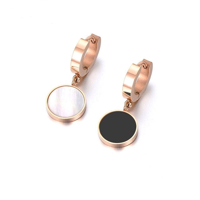 Black White Huggie Charm Earring