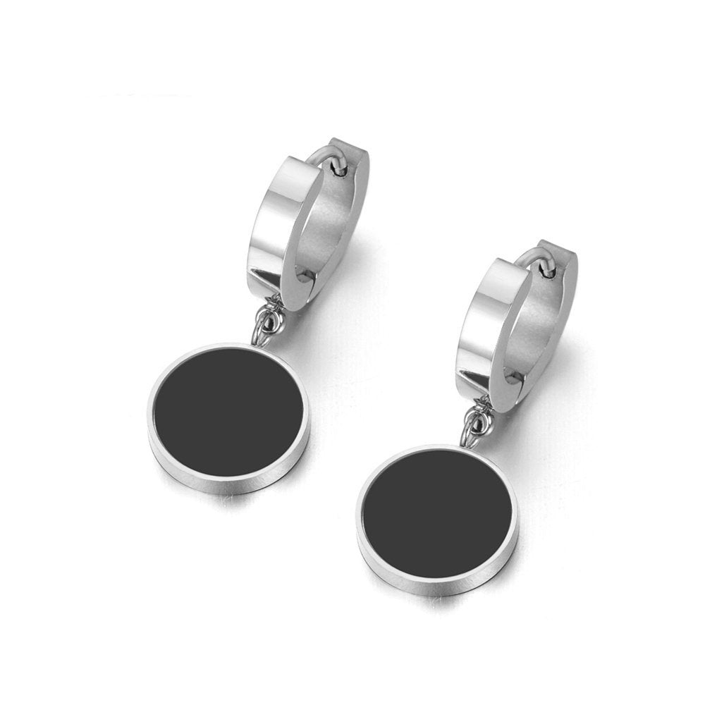 Black White Huggie Charm Earring