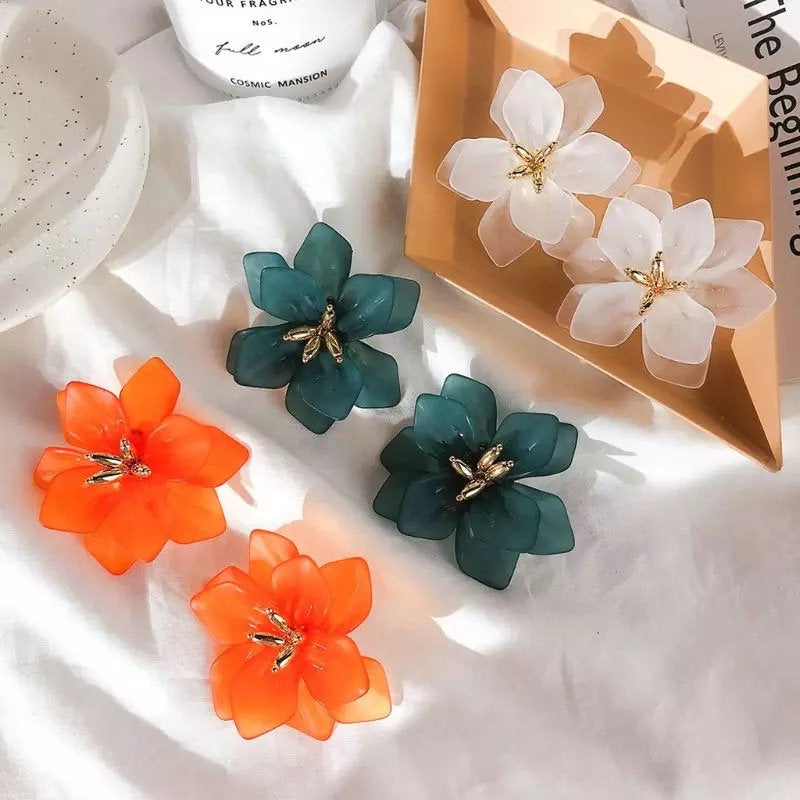 Large Flower Stud Metal Earring