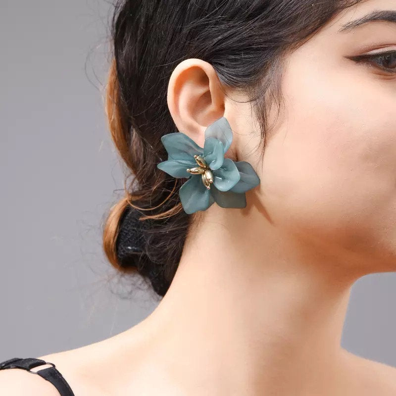 Large Flower Stud Metal Earring
