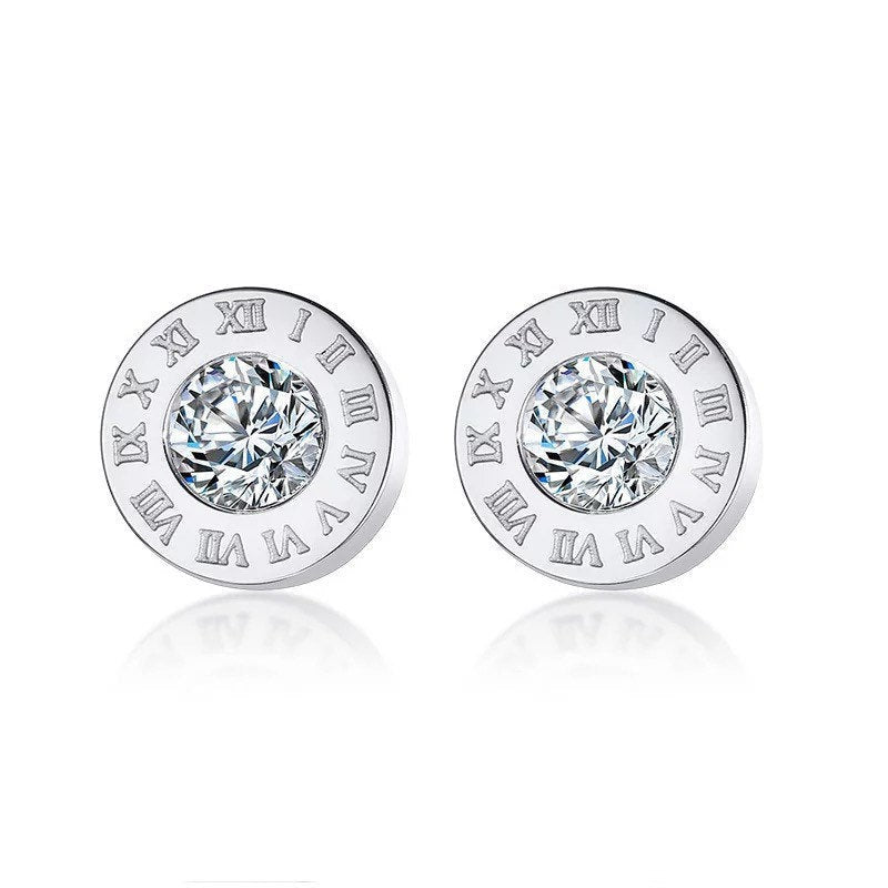 Roman Numeral Crystal Stud Earring