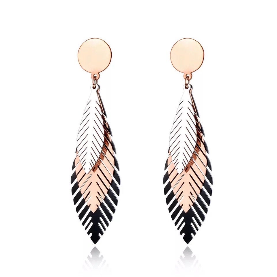 Lariat Dangle Leaf Metal Earring