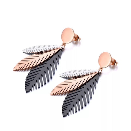 Lariat Dangle Leaf Metal Earring