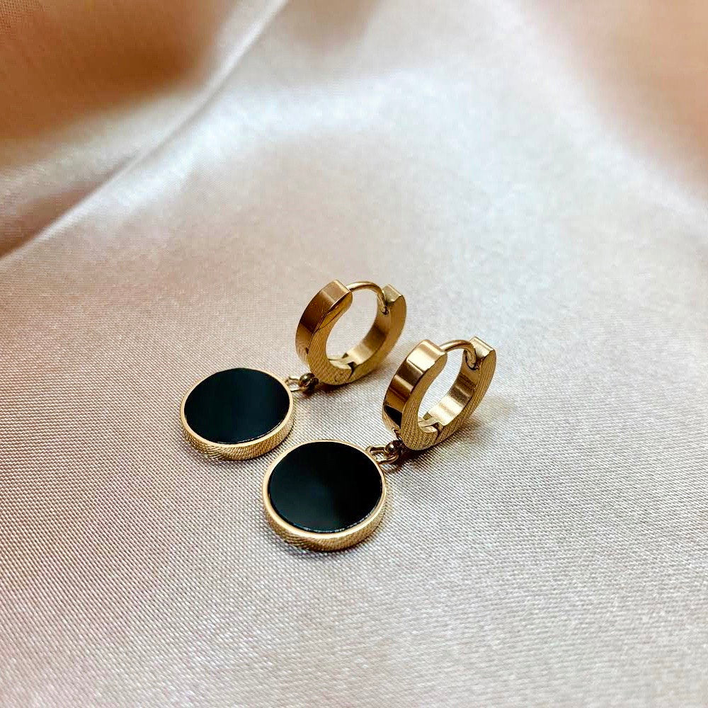 Black White Huggie Charm Earring