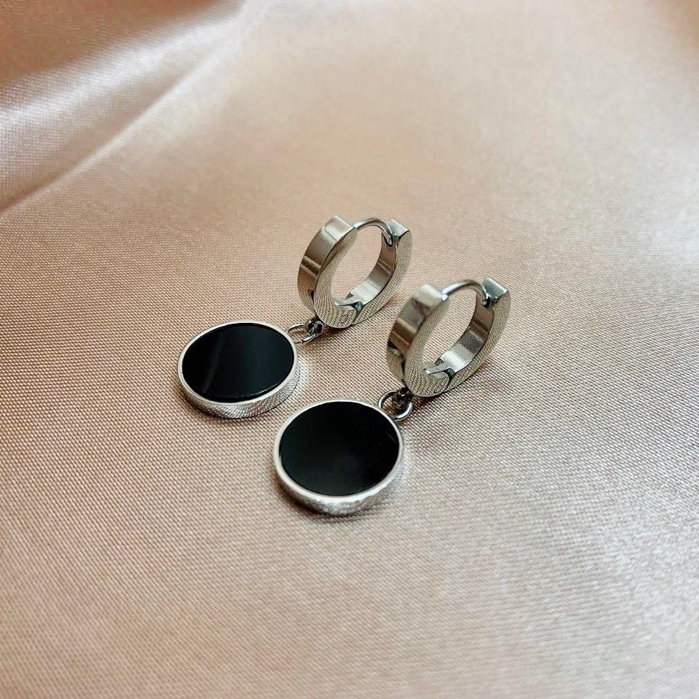 Black White Huggie Charm Earring