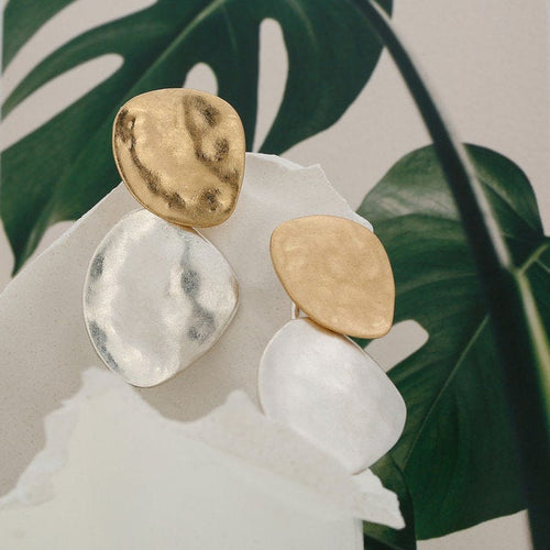 Gold Silver Hammered Disc Earring