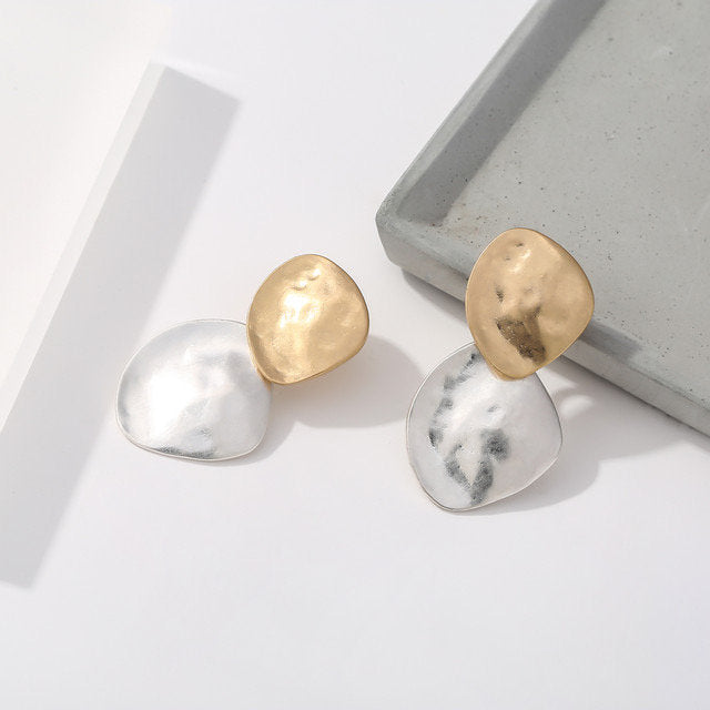 Gold Silver Hammered Disc Earring
