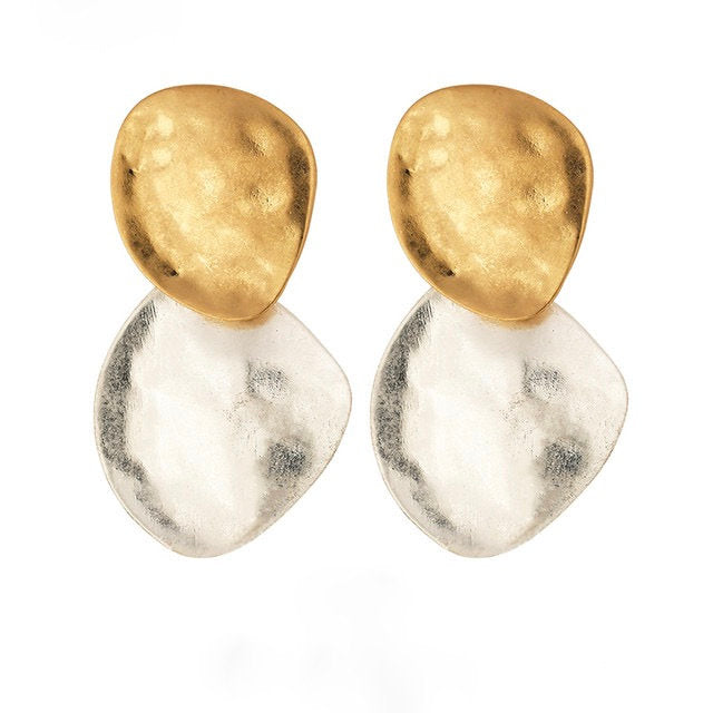 Gold Silver Hammered Disc Earring