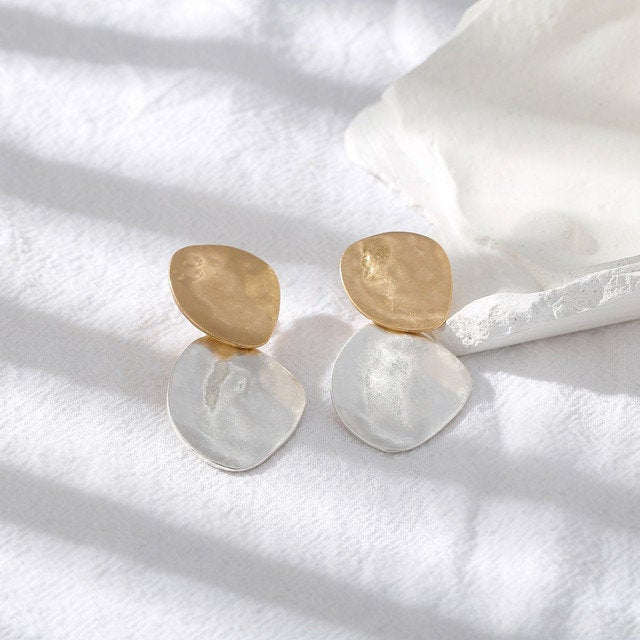 Gold Silver Hammered Disc Earring