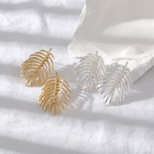 Palm Leaf Statement Stud Earring