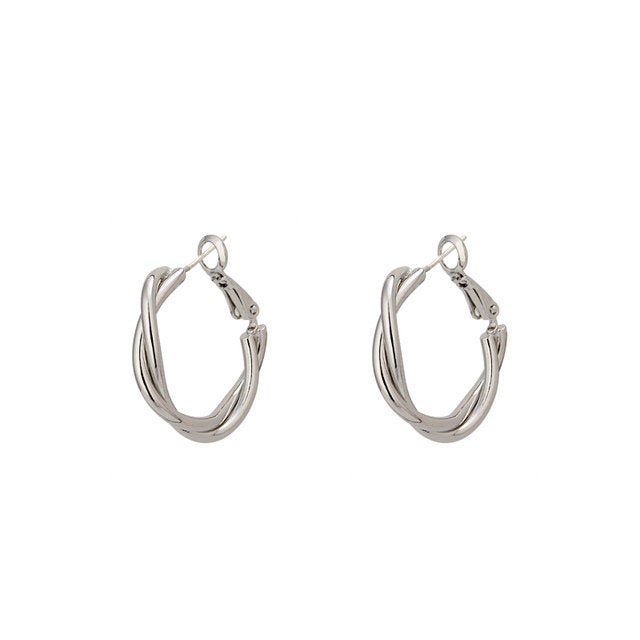 Twisted Hoop Silver Earring