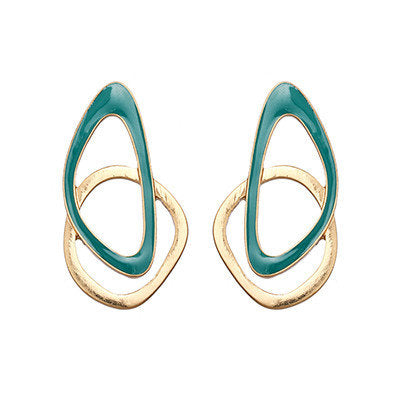 Mismatched Asymmetrical Gold Green Earring