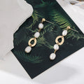 Long Gold Pearl Oval Earring