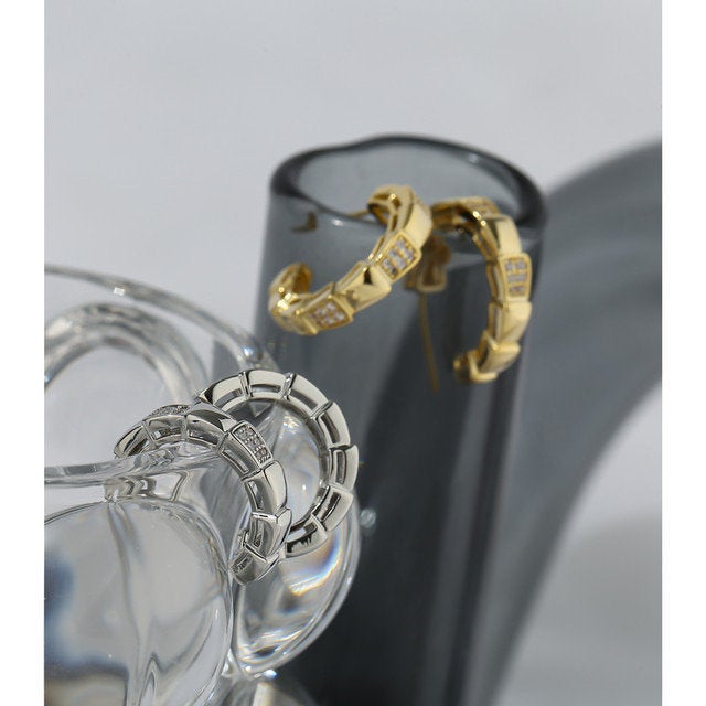 Crystal Ribbed Open Hoop Snake Earring