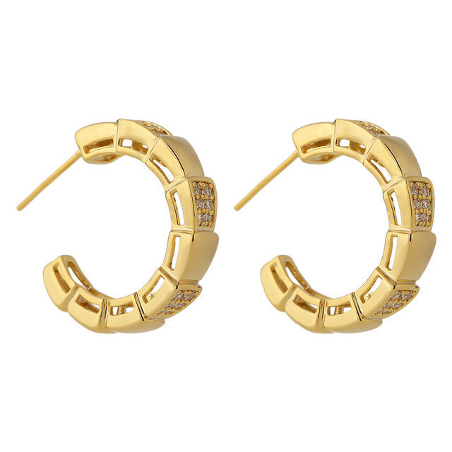 Crystal Ribbed Open Hoop Snake Earring