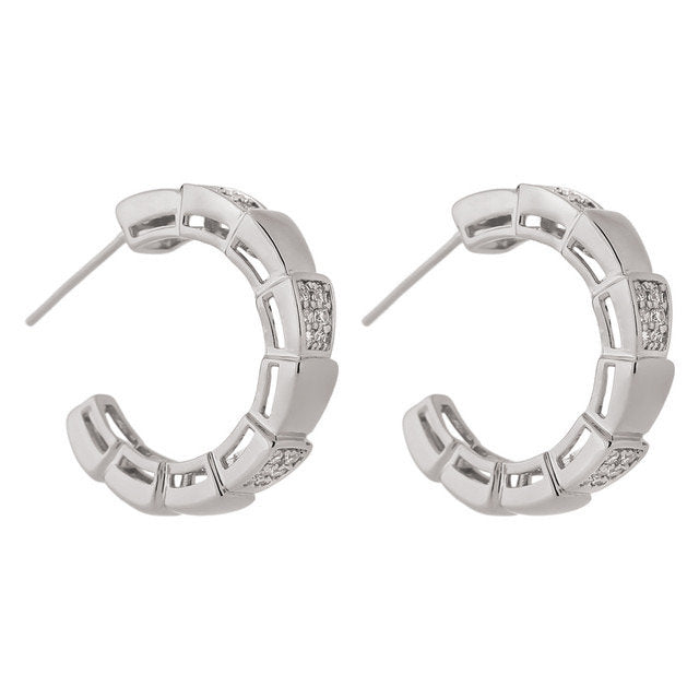 Crystal Ribbed Open Hoop Snake Earring