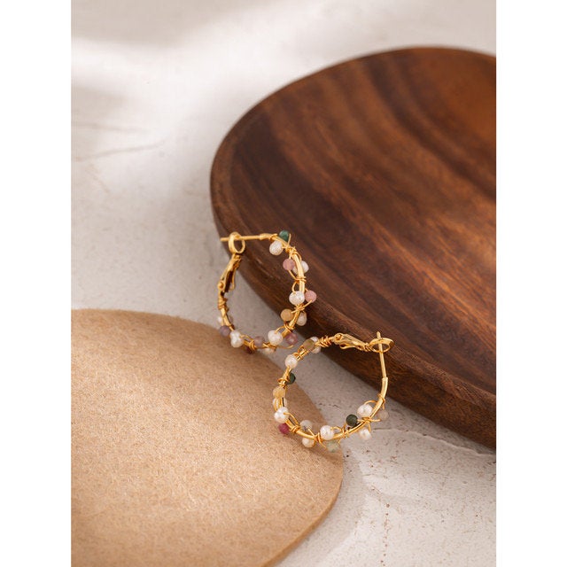 Wired Weave Gemstone Hoop Earring