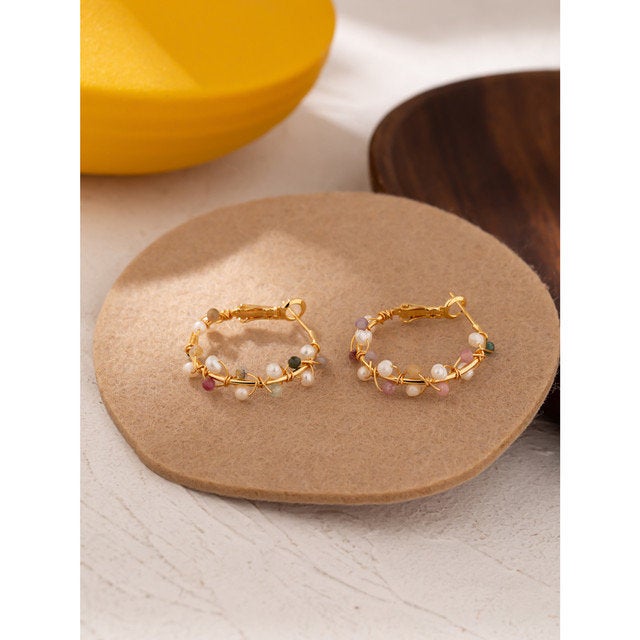 Wired Weave Gemstone Hoop Earring