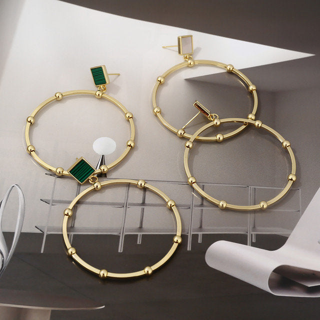 Gold Beaded Dangle Hoop Earring