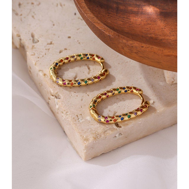Oval Colorful Twisted Hoop Earring