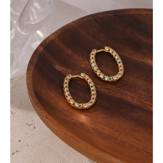Oval Colorful Twisted Hoop Earring