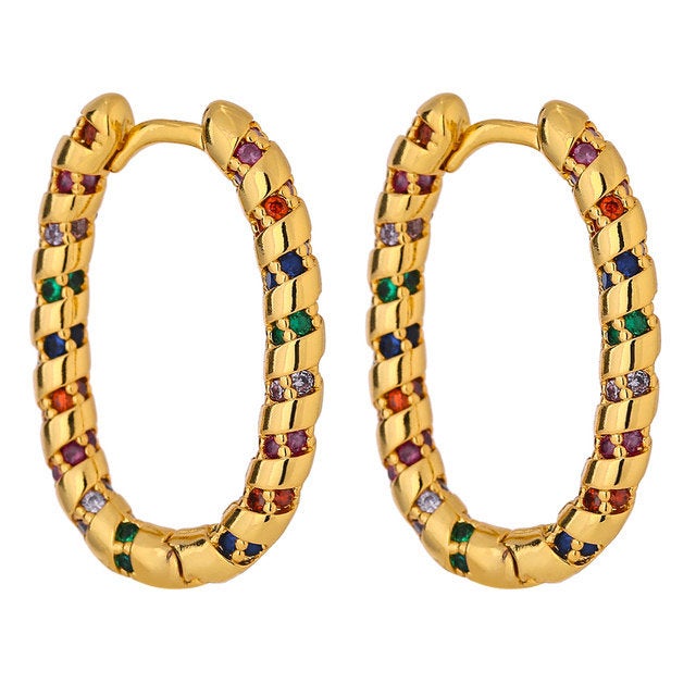 Oval Colorful Twisted Hoop Earring
