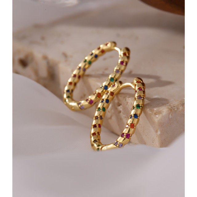 Oval Colorful Twisted Hoop Earring