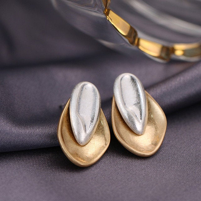 Almond Gold Silver Metal Earring