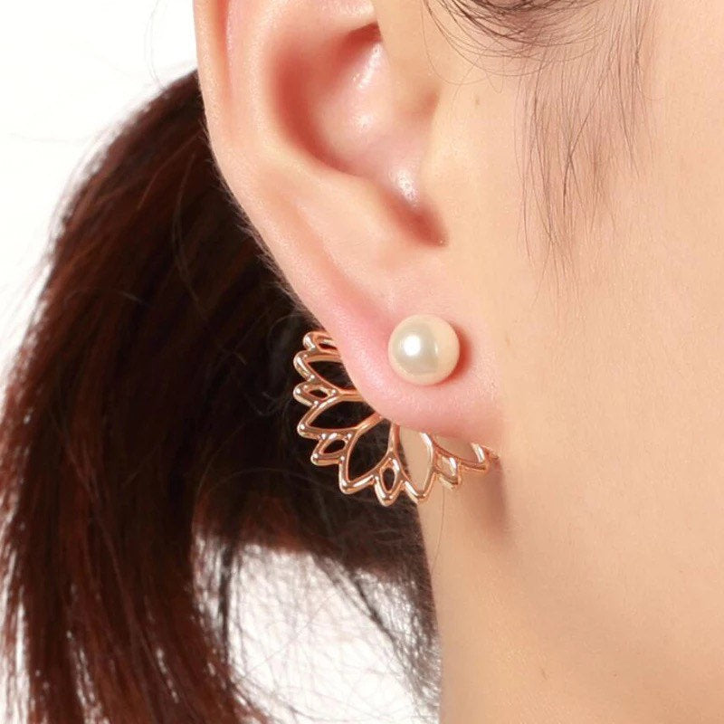Pearl Lotus Ear Jacket Earring