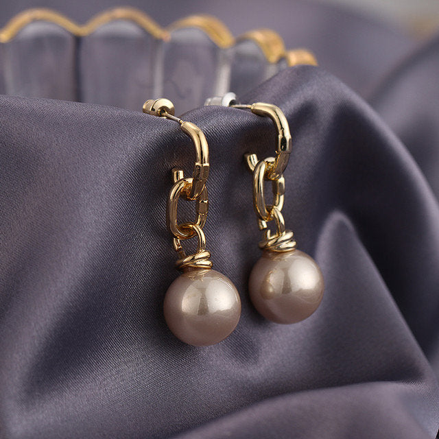 Link Chain Pearl Dangle Earring