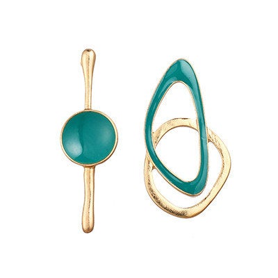Mismatched Asymmetrical Gold Green Earring
