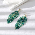Palm Leaf Dangle Green Earring