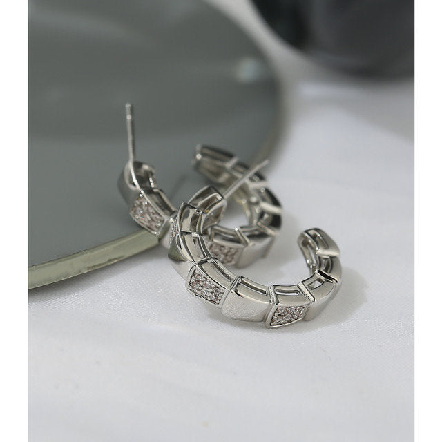 Crystal Ribbed Open Hoop Snake Earring