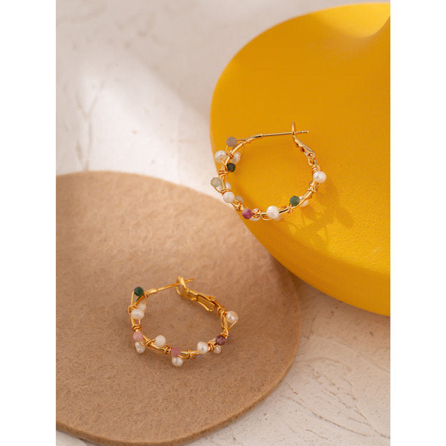 Wired Weave Gemstone Hoop Earring