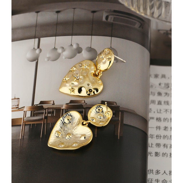 Celestial Heart Textured Dangle Earring